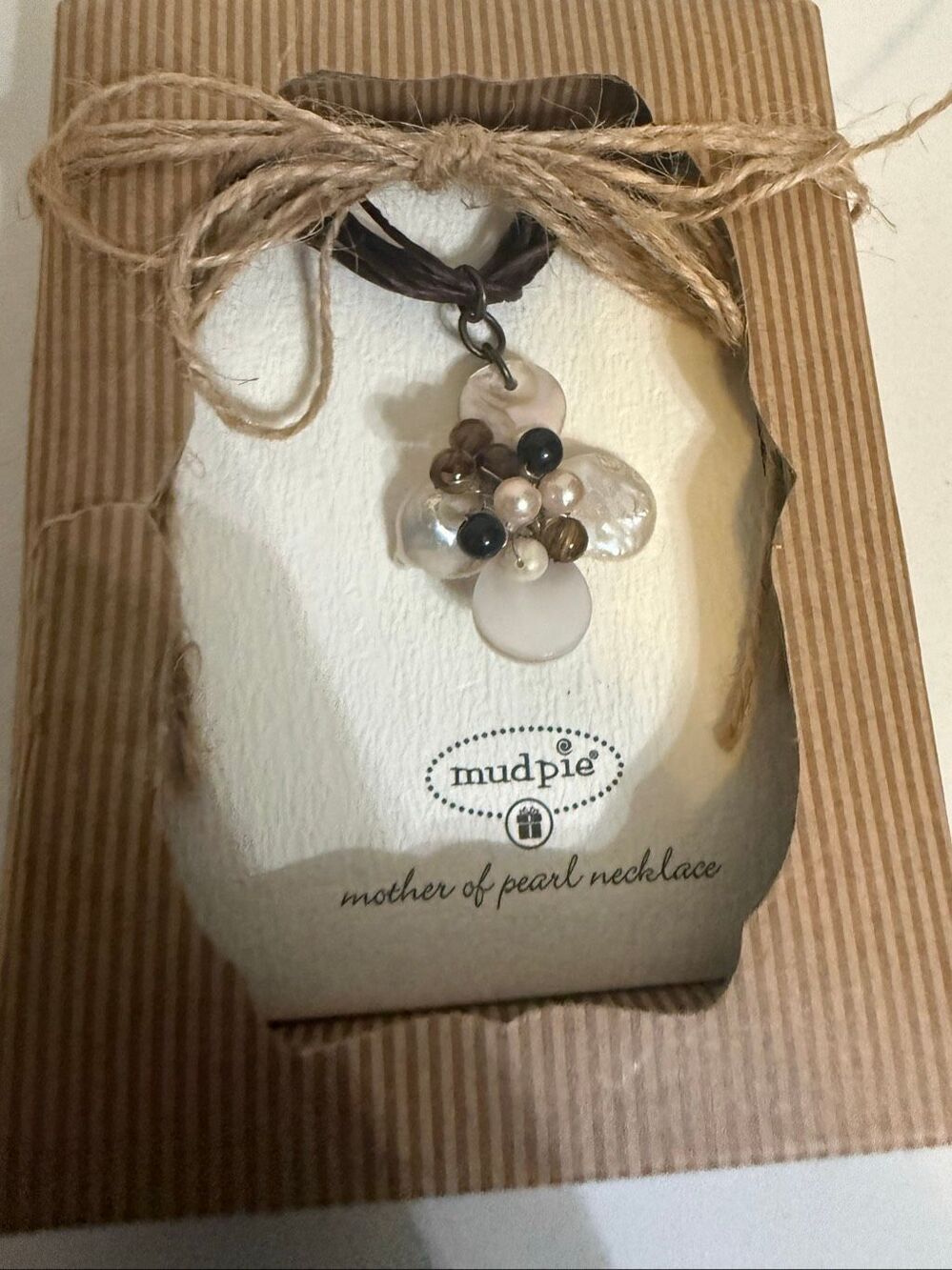 Mud Pie Women's Mother of Pearl Beaded Leather Strand Necklace Multicolor NWT